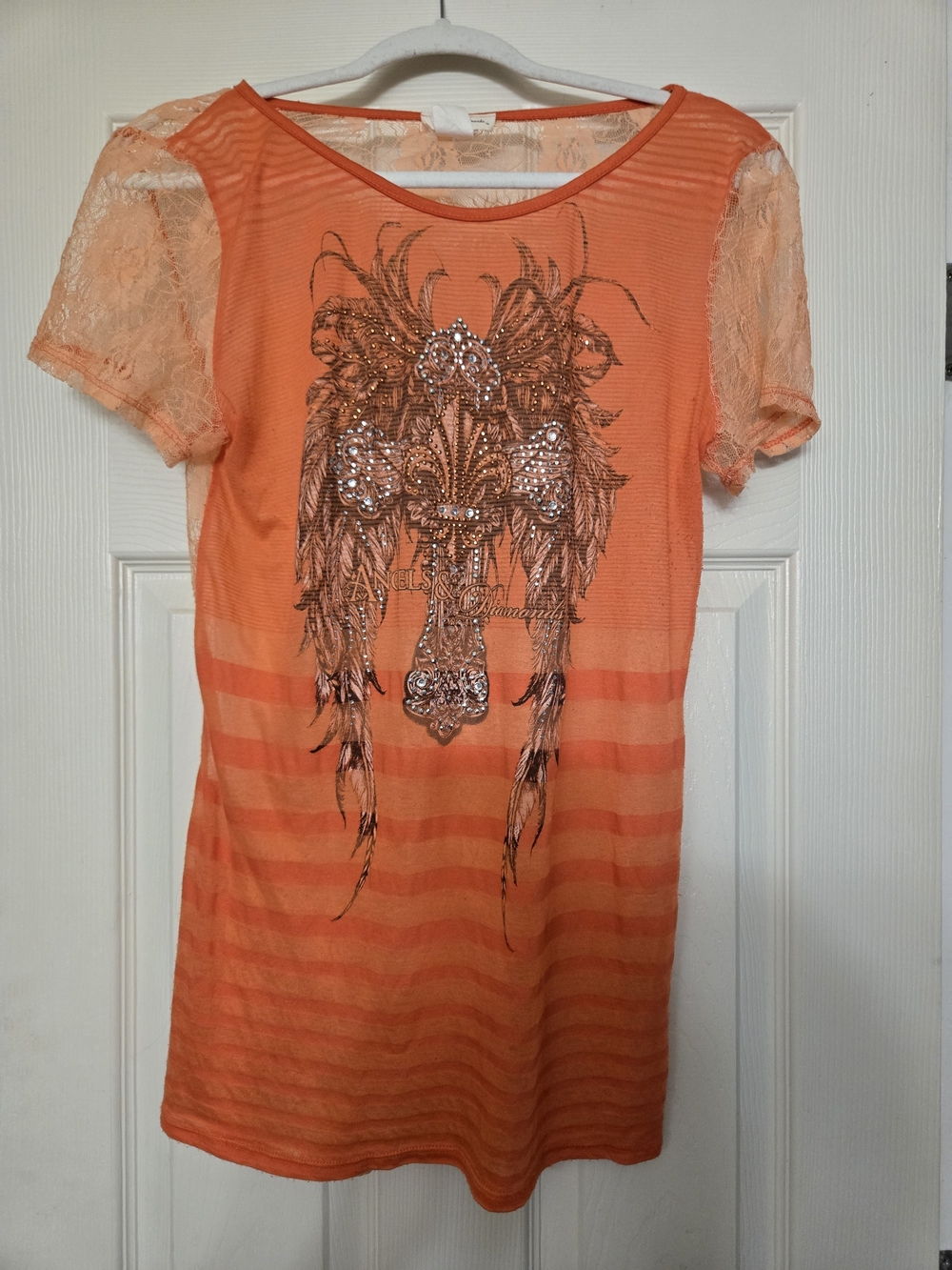90's Angels & Diamonds Orange Lace Trim Top